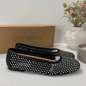 Steve Madden Auden Mesh Textile Flats with Rhinestones Black Women 7.5 NWB